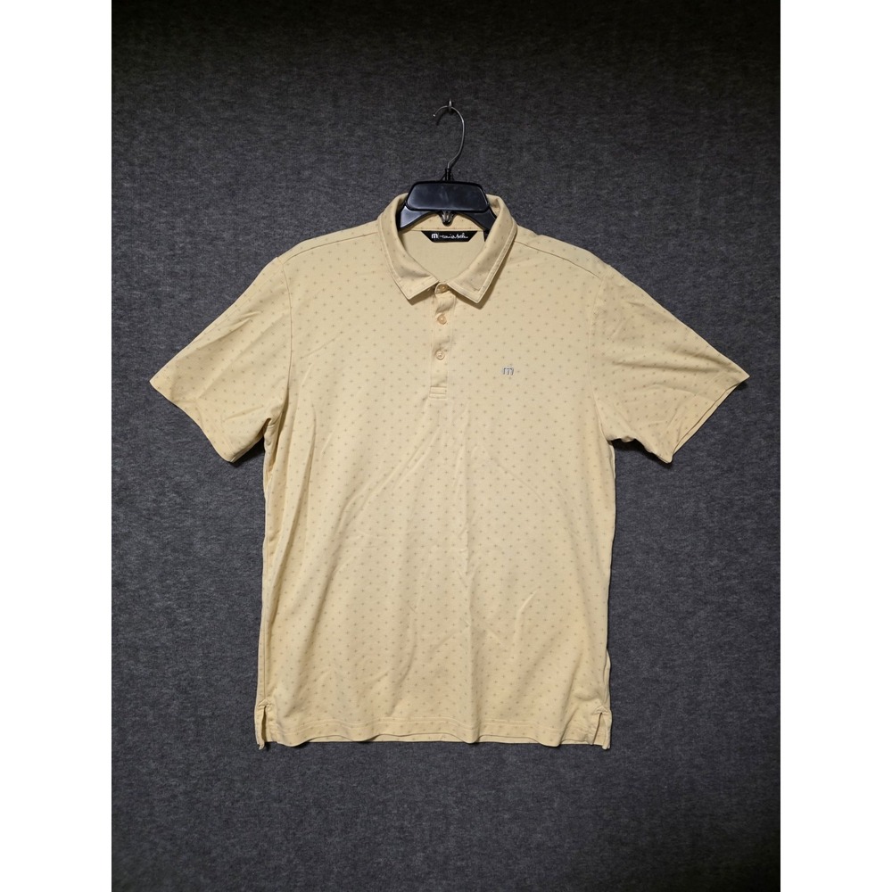 Travis Mathew Polo Shirt Men's‎ Large Bamboo Calm Golden Cream AOP